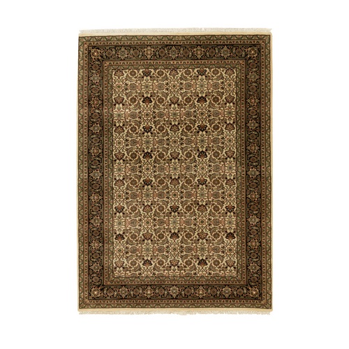 Ivory Wool and Silk Herati Fish Design Dense Weave 250 KPSI Hand Knotted Oriental Rug Ivory Wool and Silk Herati Fish Design Dense Weave 250 KPSI Hand Knotted Oriental Rug