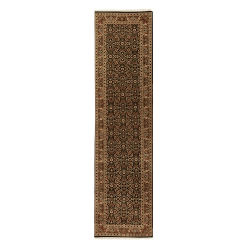 Navy Blue Herati Fish Design 250 KPSI Hand Knotted Dense Weave Wool and Silk Runner Oriental Rug Navy Blue Herati Fish Design 250 KPSI Hand Knotted Dense Weave Wool and Silk Runner Oriental Rug