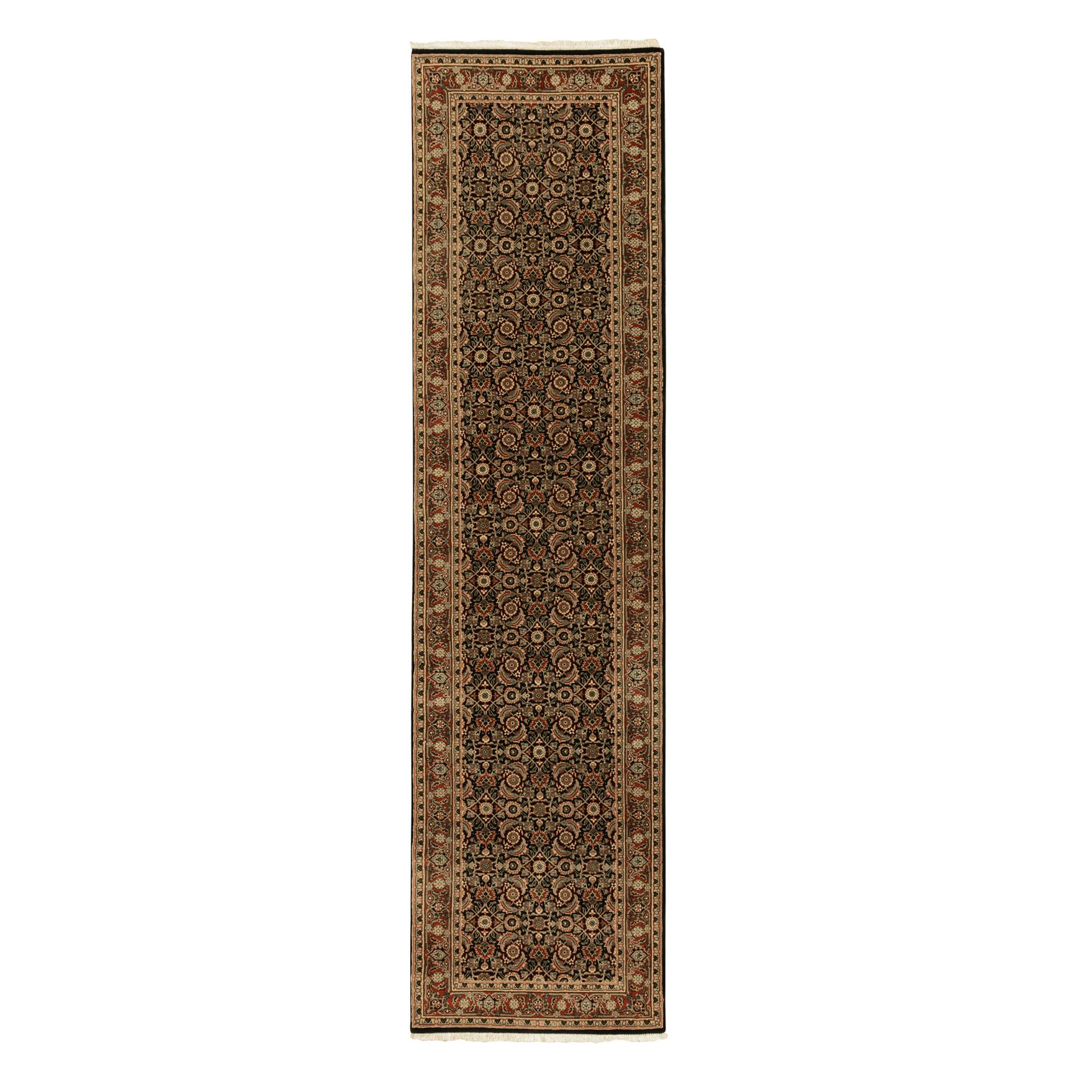 Navy Blue Dense Weave Herati Fish Design 250 KPSI Hand Knotted Wool and Silk Runner Oriental Rug Navy Blue Dense Weave Herati Fish Design 250 KPSI Hand Knotted Wool and Silk Runner Oriental Rug