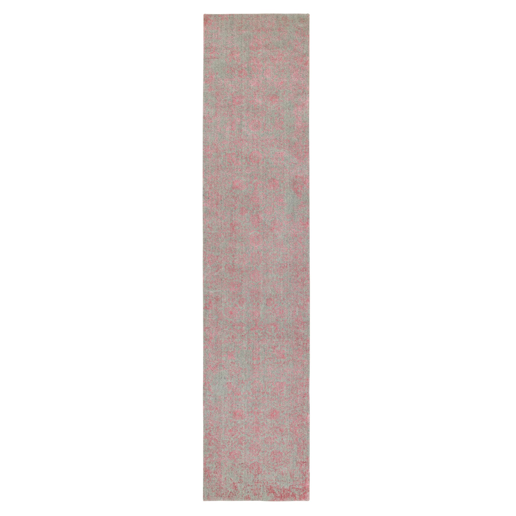 Pink Wool and Art Silk Erased Persian Design Runner Hand Loomed Jacquard Oriental Rug