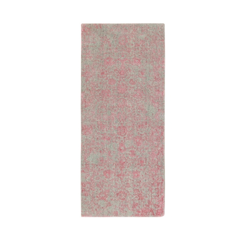 Pink Wool and Art Silk Erased Persian Design Hand Loomed Jacquard Oriental Rug