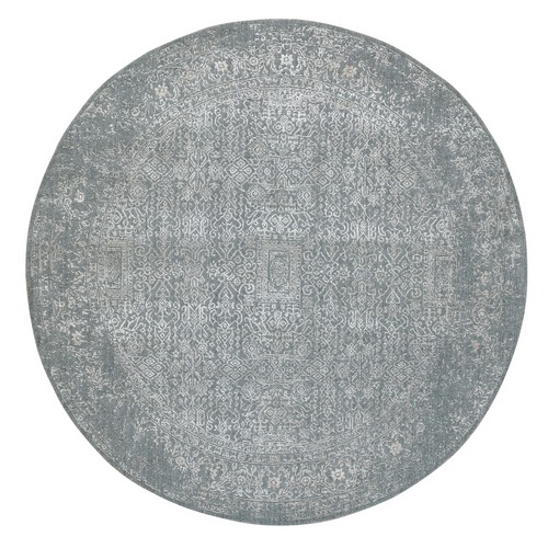 Gray Fine jacquard Tone on Tone Hand Loomed Modern Wool and Art Silk Round Oriental 