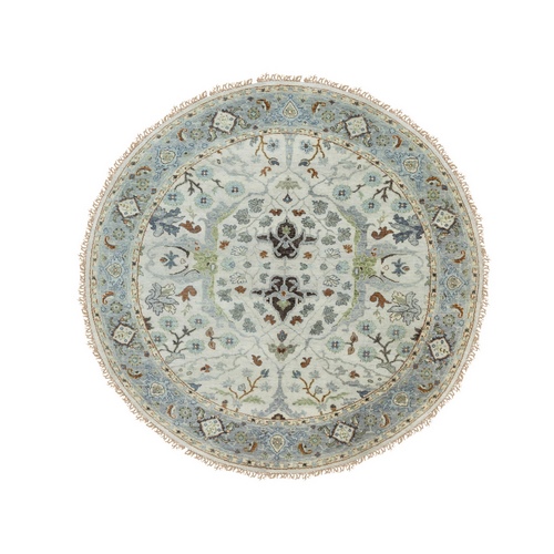 Round Denser Weave Oushak Gray With Pop Of Color Hand Knotted Oriental Rug