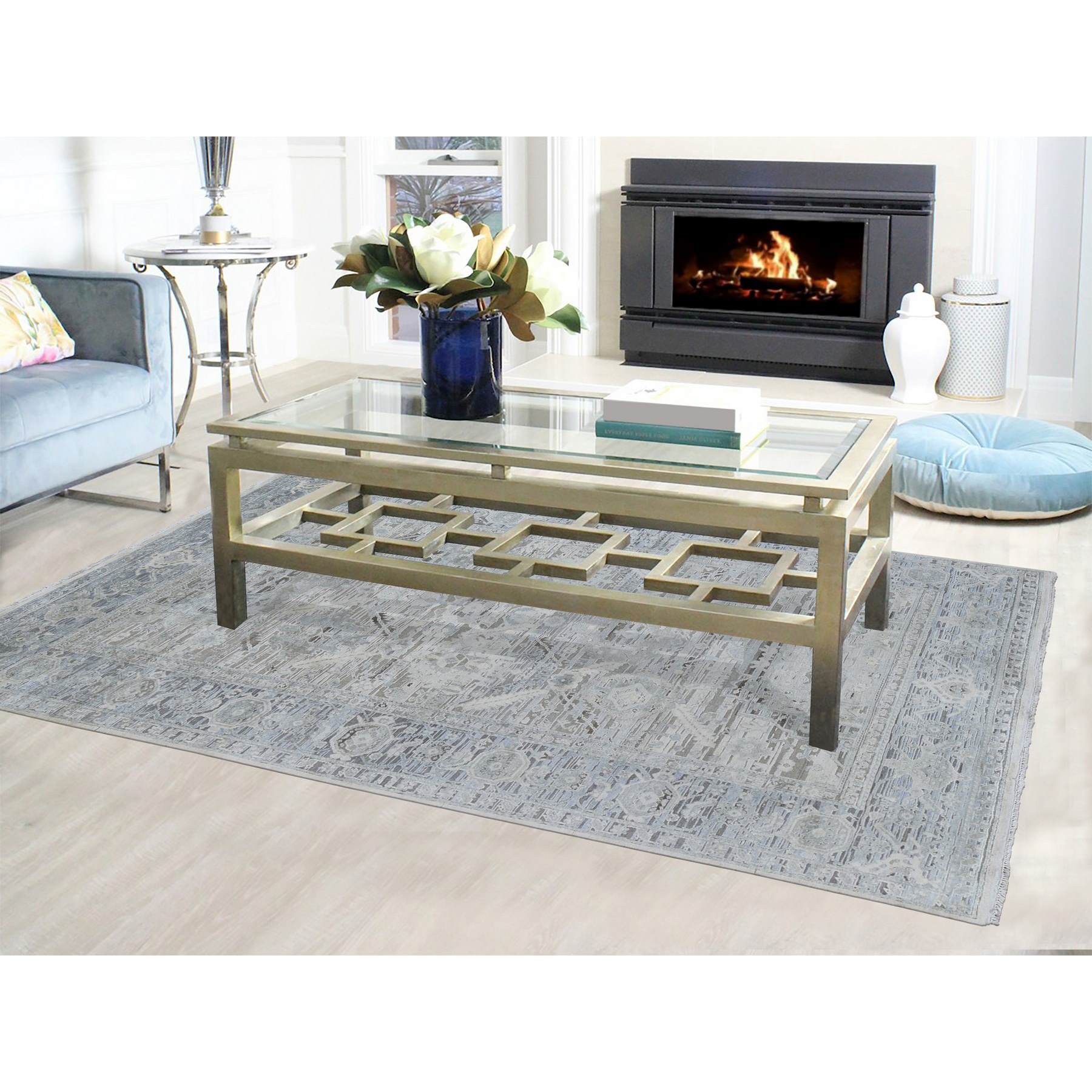 Oushak-And-Peshawar-Hand-Knotted-Rug-296270