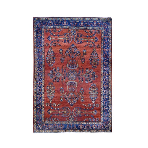 Red Antique Persian Mohajeran Sarouk Some Wear Soft And Clean Hand Knotted Oriental Rug 