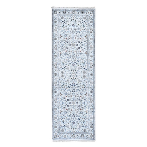 Wool And Silk 250 Kpsi Ivory All Over Design Nain Runner Hand-Knotted Oriental Rug