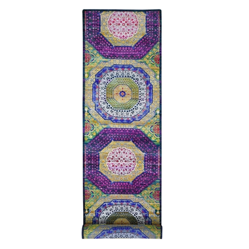Sari Silk with Textured Wool Mamluk Design XL Runner Oriental 