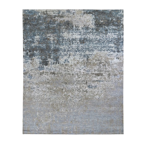 Gray Abstract Design Wool And Silk Denser Weave Hand Knotted Oriental 