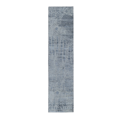 Abstract Design Wool And Silk Hi-Low Pile Denser Weave Runner Hand Knotted Oriental 