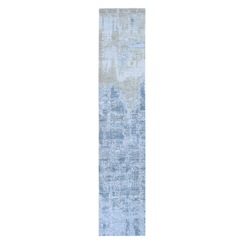 Abstract Design Wool And Silk Denser Weave Runner Hand Knotted Modern Rug