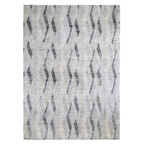 DIMENSIONAL CURTAINS Gray Silk With Textured Wool Hand Knotted Oriental Rug