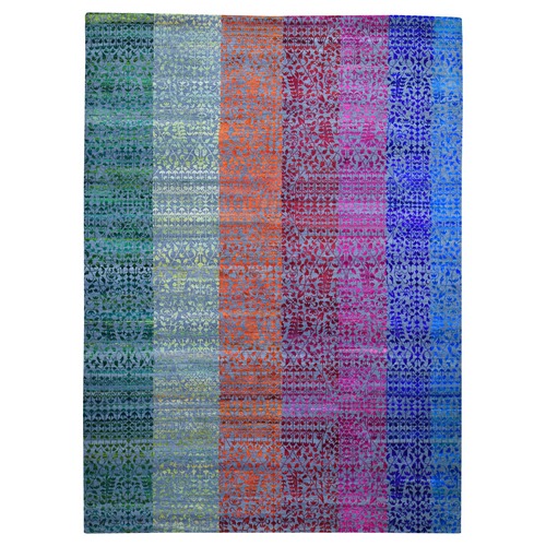 Colorful Sari Silk Bespoken Sampler Tone On Tone Hand Knotted Oriental 