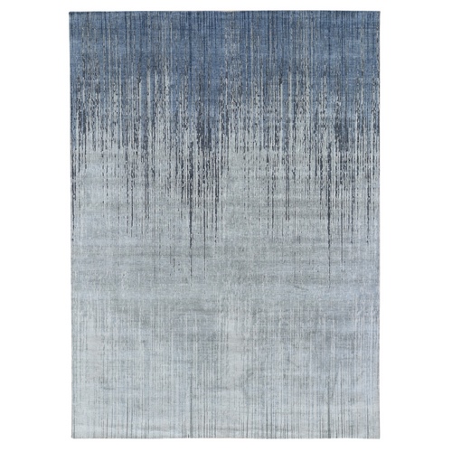 Gray Vertical Ombre Design Pure Silk Hand Knotted Oriental 