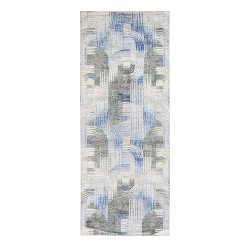 THE INTERTWINED PASSAGE, Hand Knotted Wide Runner Silk with Textured Wool Oriental 