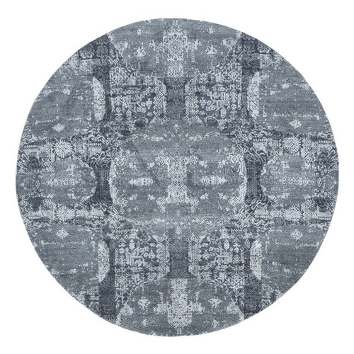 Round Gray Wool And Pure Silk Jewellery Design Hand Knotted Oriental Rug