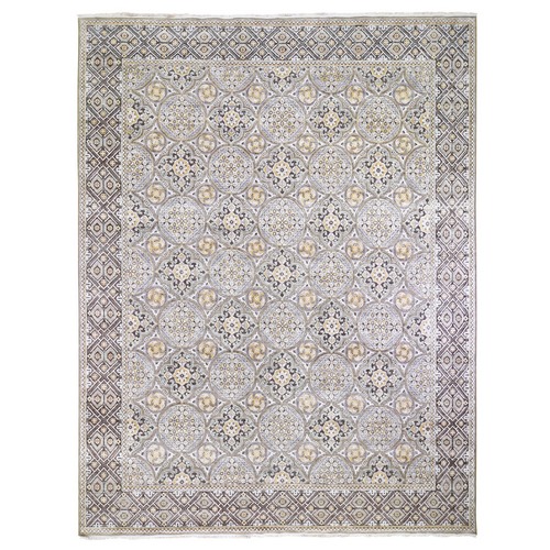 Oversized Silk With Textured Wool Mughal Inspired Medallions Design Hand Knotted Oriental Rug