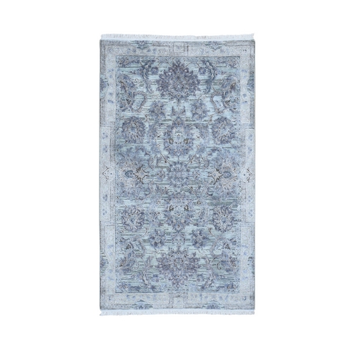 Pure Silk With Textured Wool Mughal Design Hand Knotted Oriental Rug