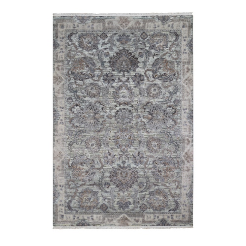 Silk With Textured Wool Mughal Design Hand Knotted Oriental Rug