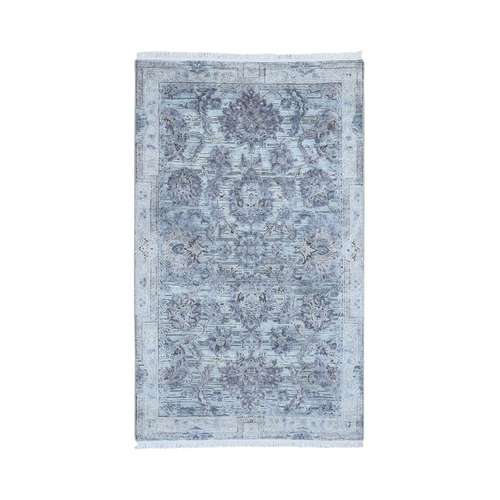 Silk With Textured Wool Mughal Design Hand Knotted Oriental Rug