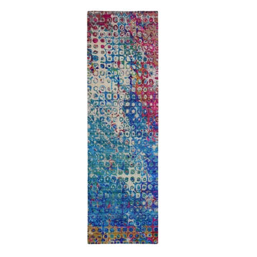 THE PEACOCK, Sari Silk Colorful Runner Hand Knotted Oriental 