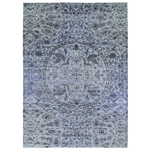 THE MAHARAJA, Pure Silk with Textured Wool Hand Knotted Oriental Rug