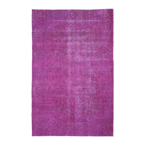 Pink Worn Down Overdyed Persian Tabriz Distressed Hand Knotted Oriental 