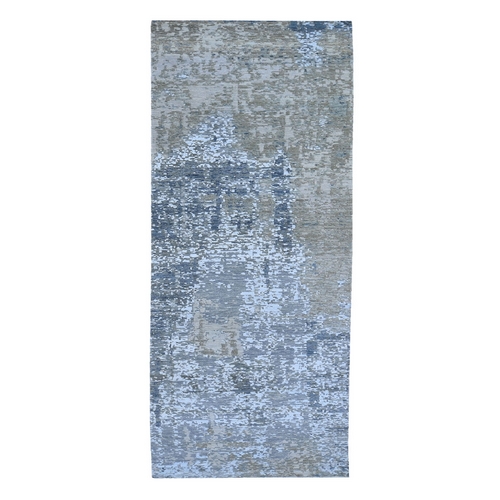 Gray Abstract Design Wool and Silk Hi-Low Pile Denser Weave Hand Knotted Oriental Rug