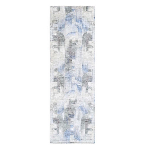 THE INTERTWINED PASSAGE, Silk with Textured Wool Hand Knotted Wide Runner Oriental Rug