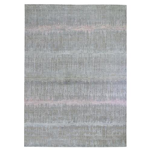 Cardiac Design with Pastel Colors Textured Wool and Pure Silk Hand Knotted Oriental Rug