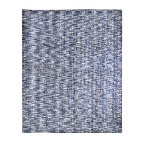 Fence Design with Blue Wool and Art Silk Tone on Tone Hand Loomed Oriental Rug