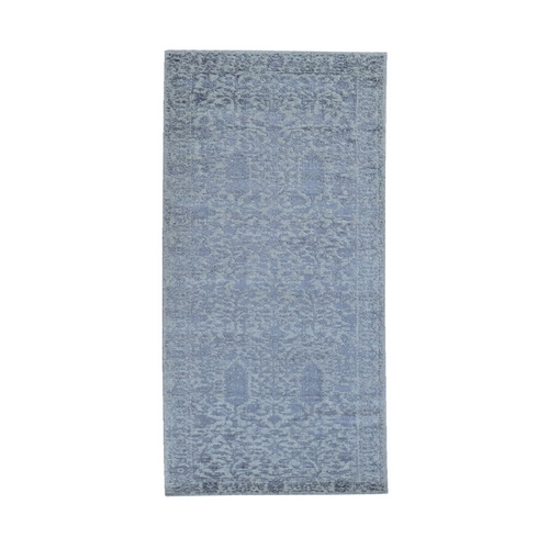 Gray Jacquard Hand Loomed Broken Cypress Tree Design Wool and Silk Thick and Plush Runner Oriental 