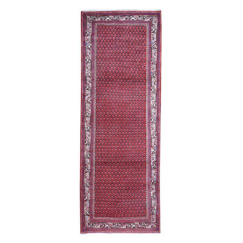 Red New Persian Sarouk Mir Pure Wool Wide Runner Hand Knotted Oriental 