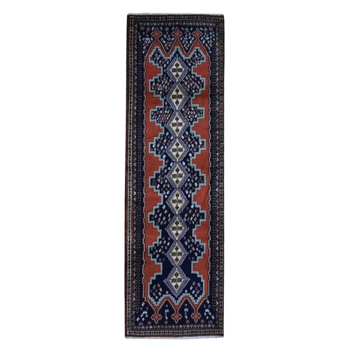 New Persian Abadeh Runner Dense Weave Geometric Medallion Design Pure Wool Hand Knotted Oriental 