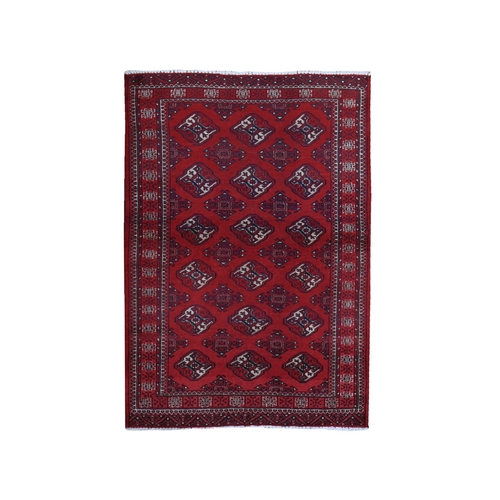 Red Vintage Turkoman Bokara Pure Wool Good Condition Hand Knotted Oriental 