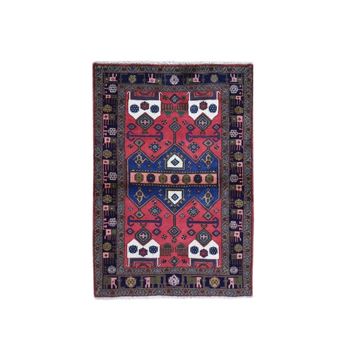 Red New Persian Afshar with Animal Figurines Border, Organic Wool Hand Knotted Oriental 