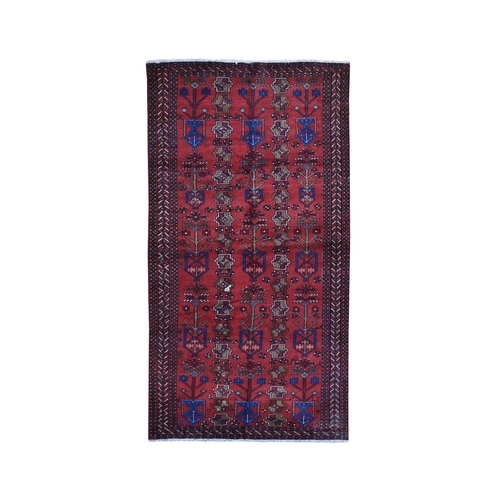 New Persian Baluch Repetitive Design Wide and Long Hand Knotted Organic Wool Oriental 