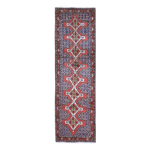 Red New Persian Bijar Wide Runner Natural Wool Geometric Design Hand Knotted Oriental 