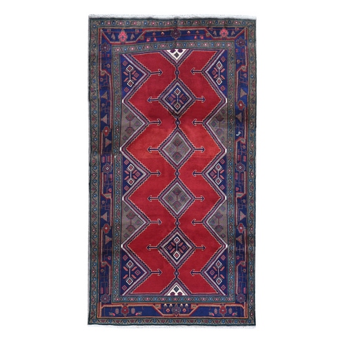 New Persian Hamadan Geometric Medallions and Red Open Field Pure Wool Hand Knotted Oriental 