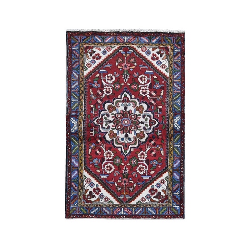 Red Vintage Persian Hamadan Flower Design Pure Wool Hand Knotted Oriental 