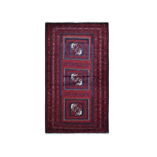 Vintage Persian Baluch with Bashir Design Red Organic Wool Hand Knotted Oriental 