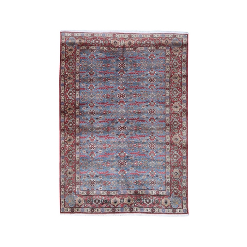 Vintage Persian Tabriz All Over Design Light Blue Dense Weave Pure Wool Hand Knotted Oriental Rug