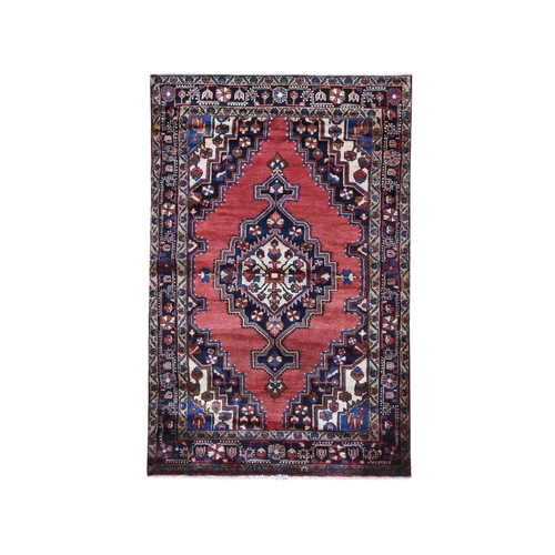New Persian Hamadan with Classic Open Field Geometric Medallion Pure Wool Hand Knotted Oriental 