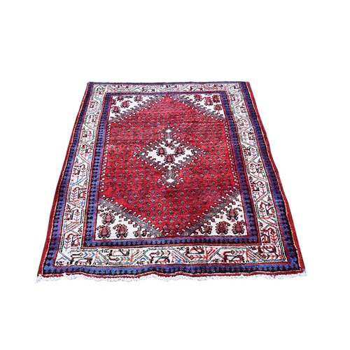 Red Vintage Persian Sarouk Mir Good Condition Repetitive  Design with Geometric Pure Wool Hand Knotted Oriental 