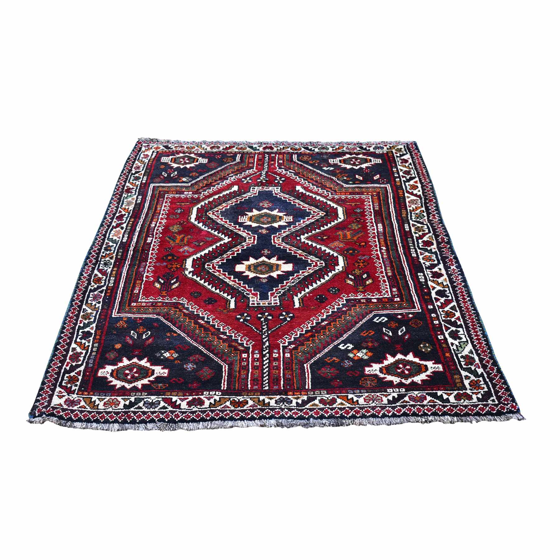 Red Hand Knotted Double Medallion Design Pure Wool New Persian Shiraz Oriental 