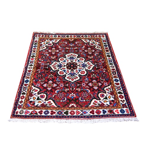 Red New Persian Hamadan Flower Medallion Design Hand Knotted Oriental Rug