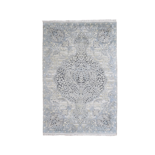 Tree of Life Meditation Design Silk with Textured Wool Hand Knotted Oriental Rug