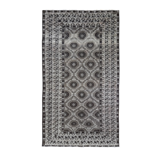 Silver and Charcoal Black Washed Afghan Baluch Pure Wool Hand Knotted Oriental 