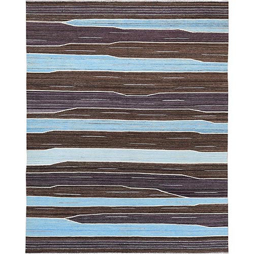 Organic Wool Hand Woven Brown And Blue Mountain Design Flat Weave Kilim Reversible Oriental 