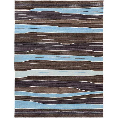 Brown And Blue Mountain Design Flat Weave Kilim Natural Wool Reversible Hand Woven Oriental 