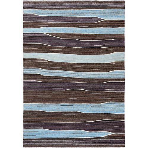 Hand Woven Flat Weave Kilim Brown And Blue Mountain Design Pure Wool Reversible Oriental Rug